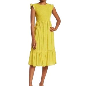 Nanette Lepore Smocked Cap Sleeve Flounce Midi Dress size 6